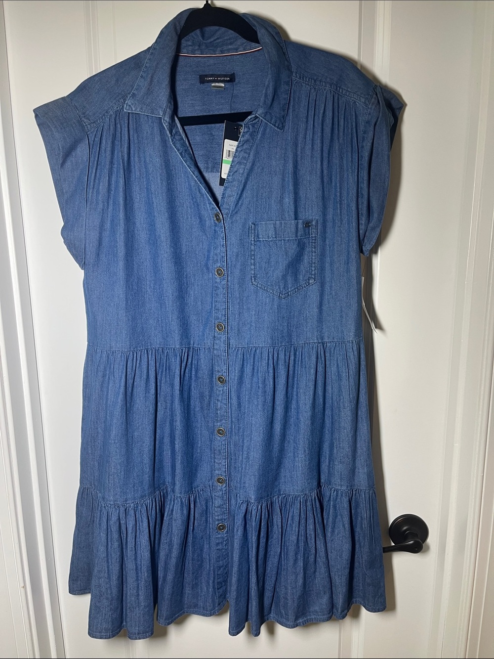 Tommy Hilfiger Blue Button-Front Tiered Mini Dress